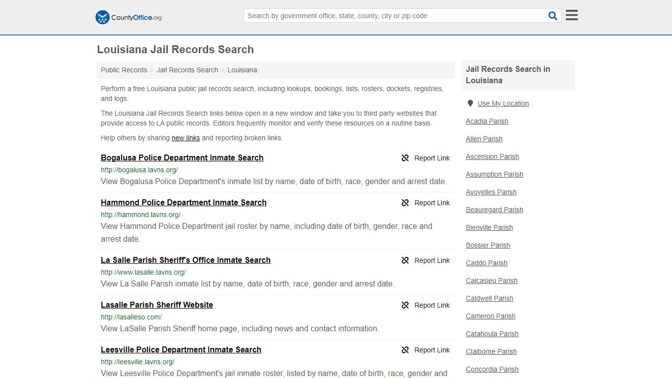 Jail Records Search - Louisiana (Jail Rosters & Records) - County Office