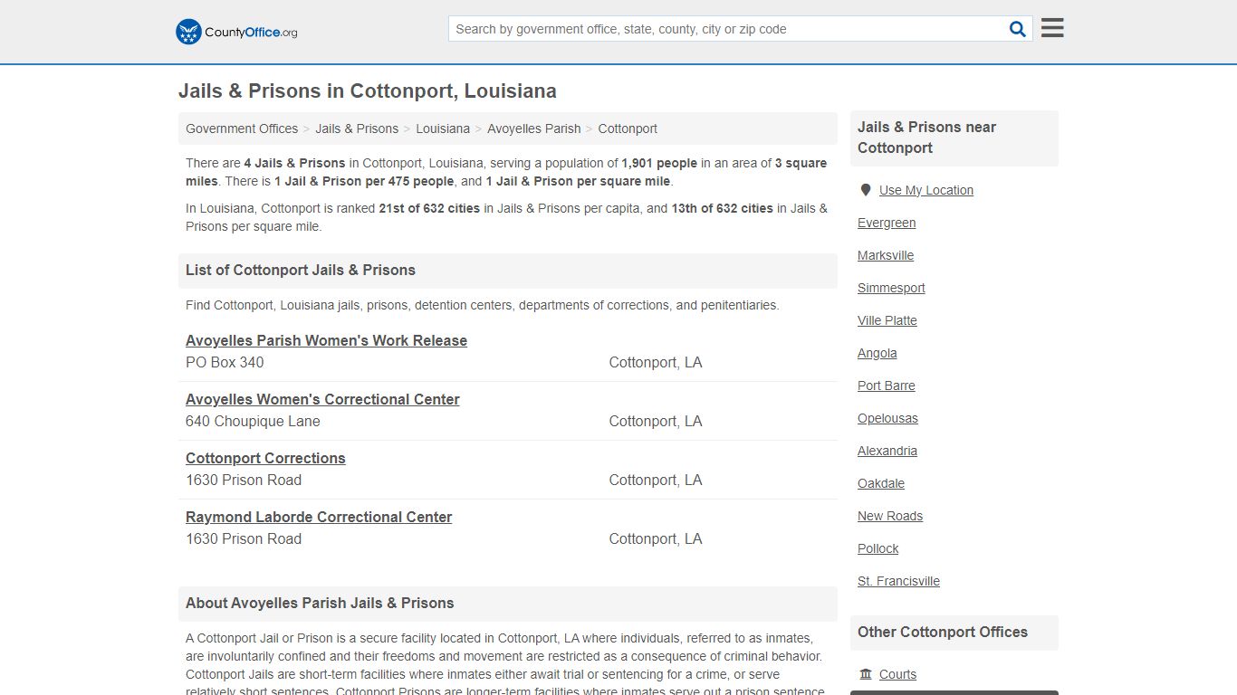 Jails & Prisons - Cottonport, LA (Inmate Rosters & Records) - County Office